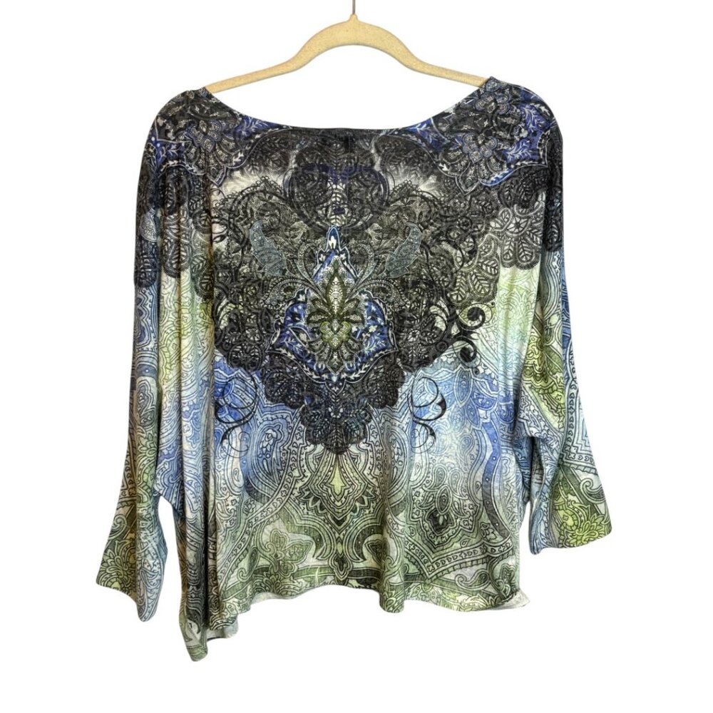 One World Blouse Women's XL Embellished Paisley Lightweight Boho Oversized - Picture 2 of 4